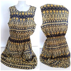 Satin Tribal / Boho Midi Dress W/ Real Pocket Sz L